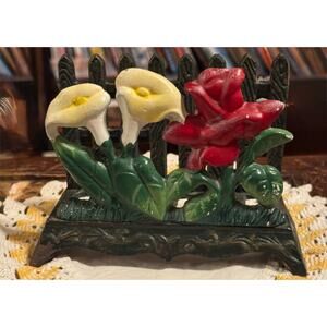 1990 Cast Iron Footed Painted Napkin/Notes/Letter Holder